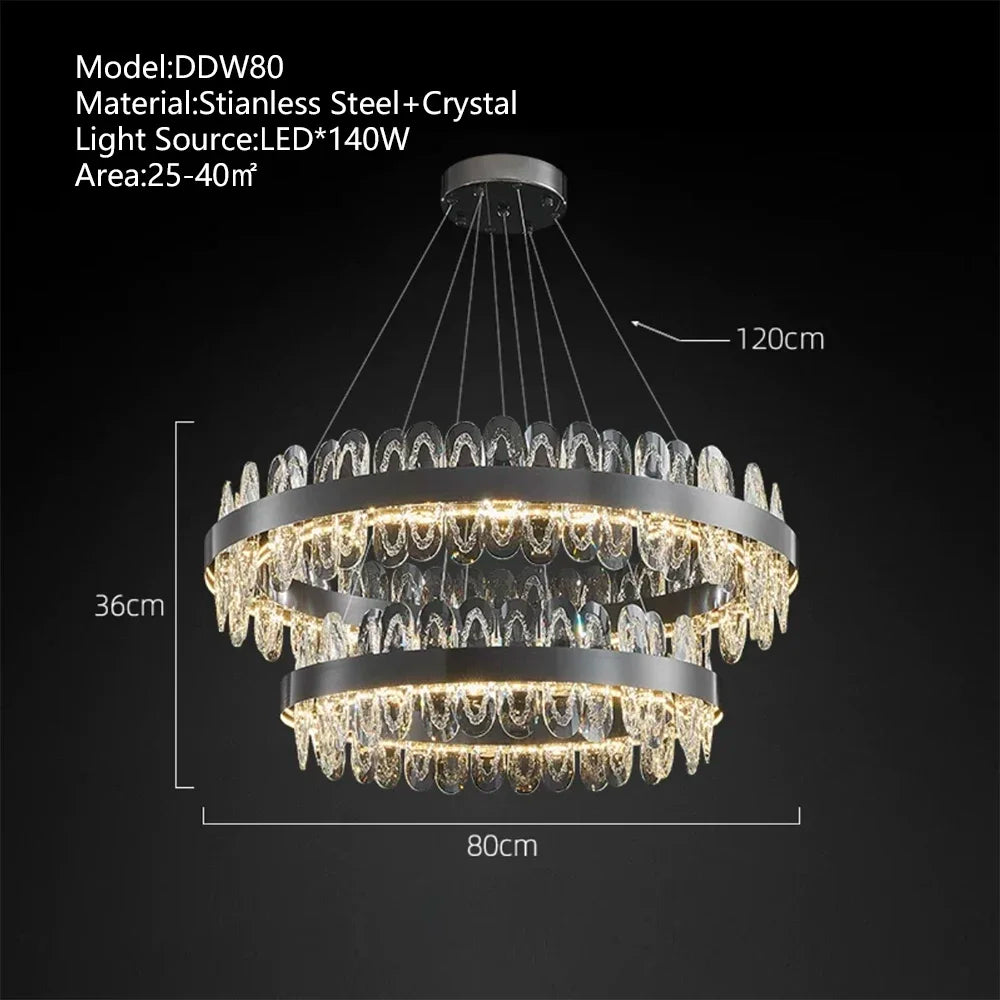 DecorBites™ Crystal LED Chandelier: Luxury Living Room Pendant Light with Modern Design