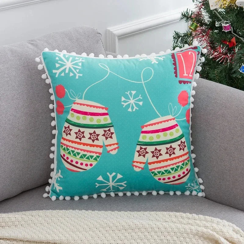 DecorBites™ Christmas Elk Pillowcase 45x45cm Farmhouse Red Letter Design
