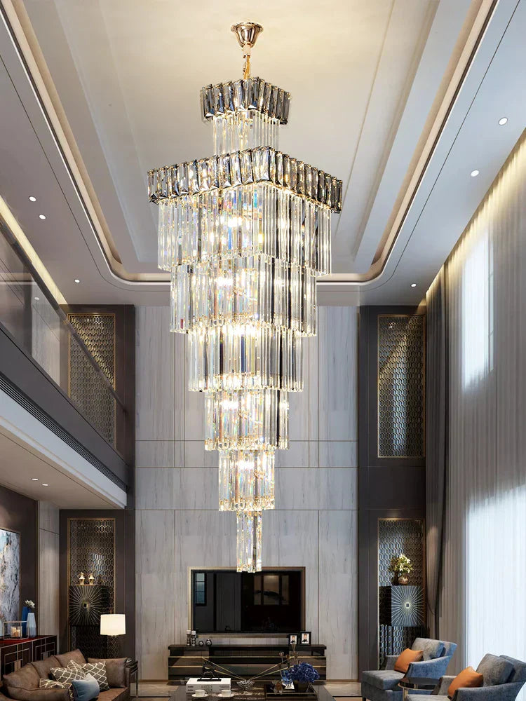 DecorBites™ Crystal Chandelier: Luxury Spiral Staircase Pendant Light for Duplex Hollow Loft