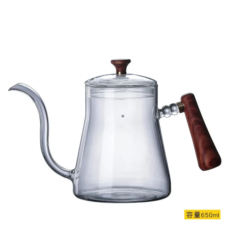 DecorBites™ Glass Goose Beak Kettle | Stainless Steel | Wooden Handle