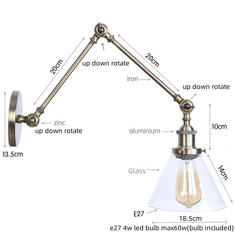 DecorBites™ Industrial Adjustable LED Wall Sconce with Clear Glass Shade