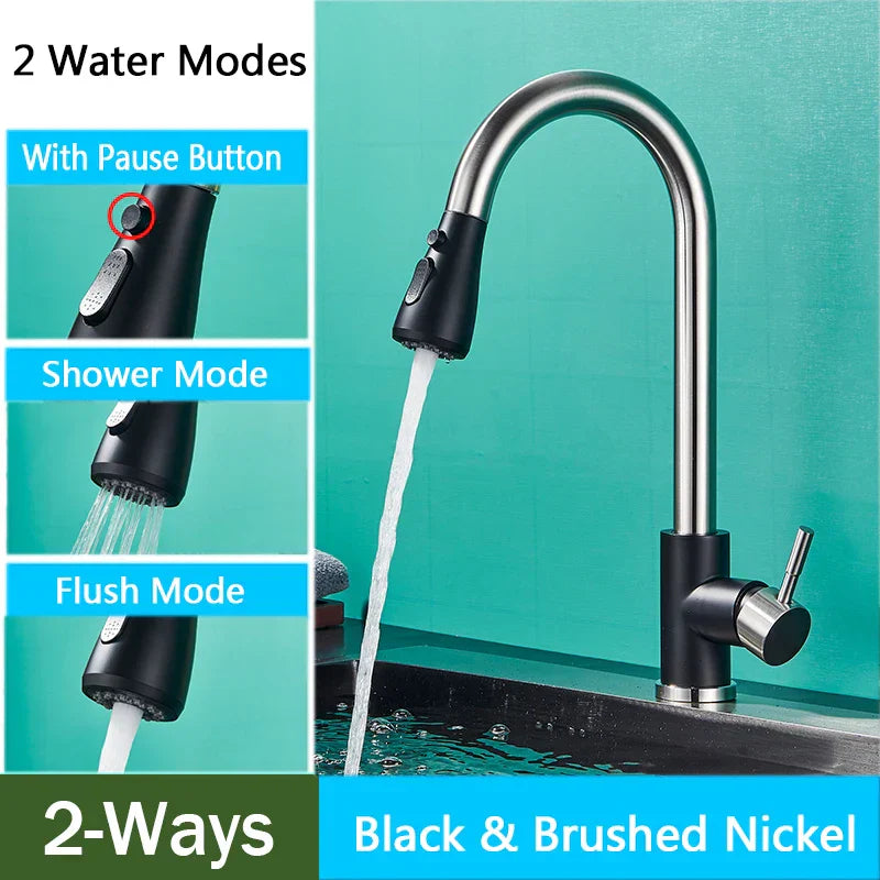 DecorBites™ Brushed Nickel Pull Out Kitchen Faucet with Flexible Stream Sprayer Head