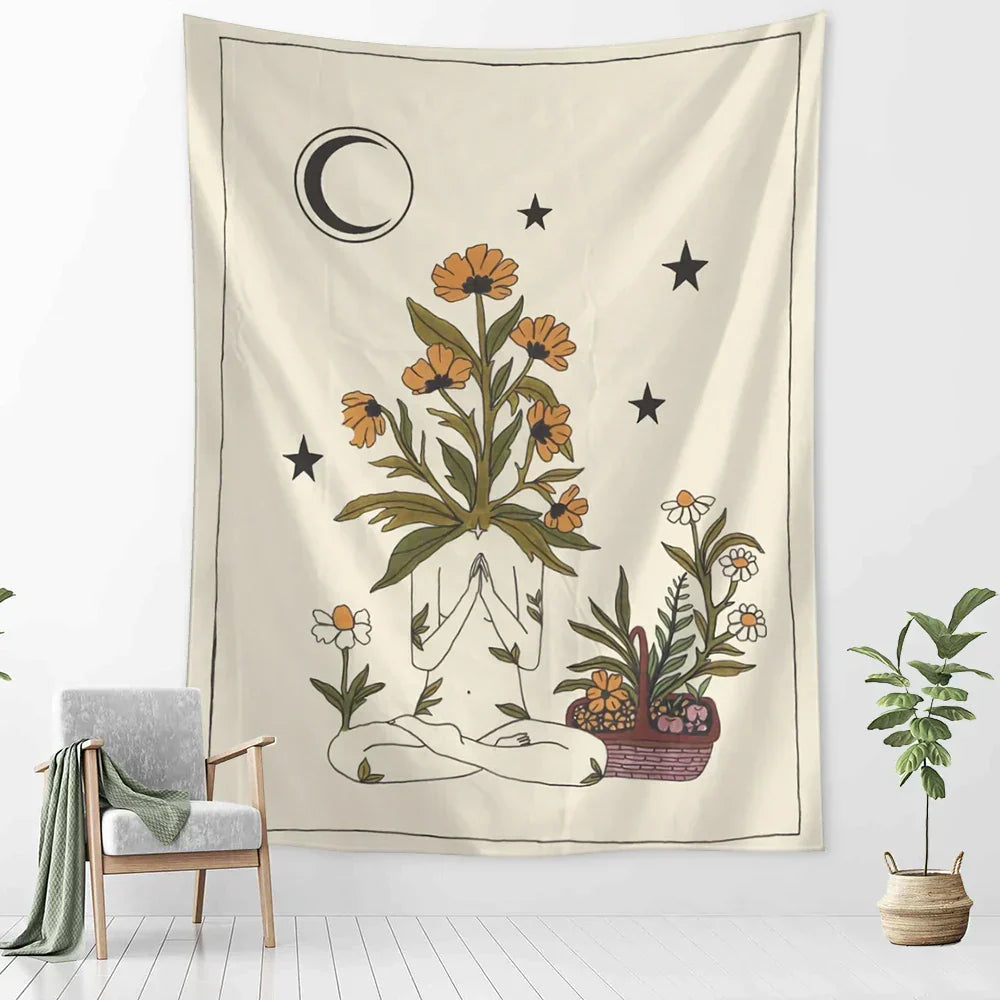 DecorBites™ Botanical Girl Tarot Astrology Tapestry Wall Hanging for Boho Wicca Aesthetic Decor