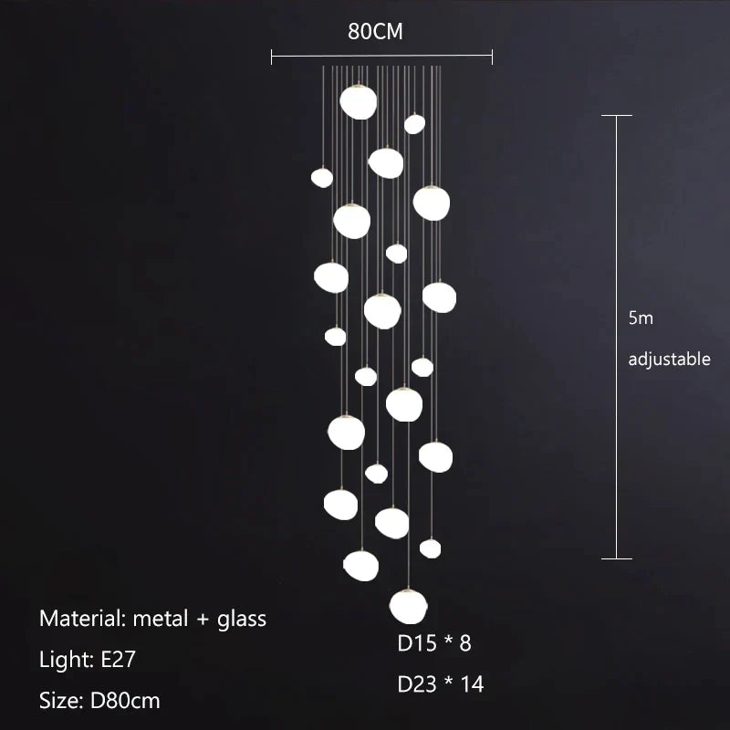 DecorBites™ Gregg Glass Suspension Light - White LED Cobblestone Pendant for Villa Staircase & Shop