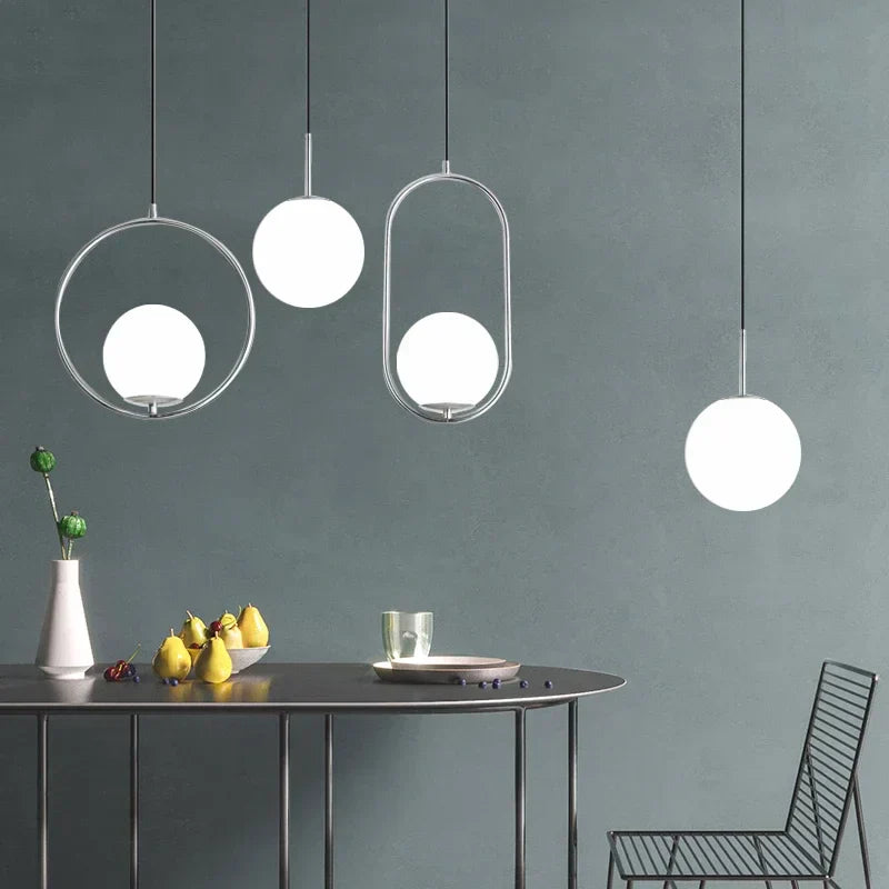 DecorBites™ Glass Ball Pendant Lights Modern LED Brass Black Chrome Suspension Luminaire