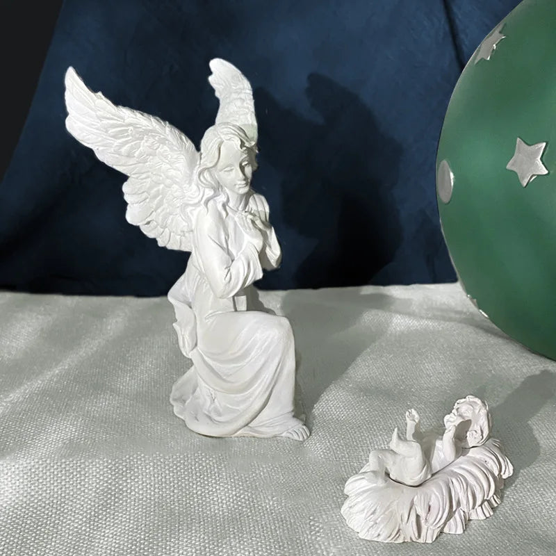 DecorBites™ Angel Figurine White Gold Resin Sculpture Collectible Statue Home Decor