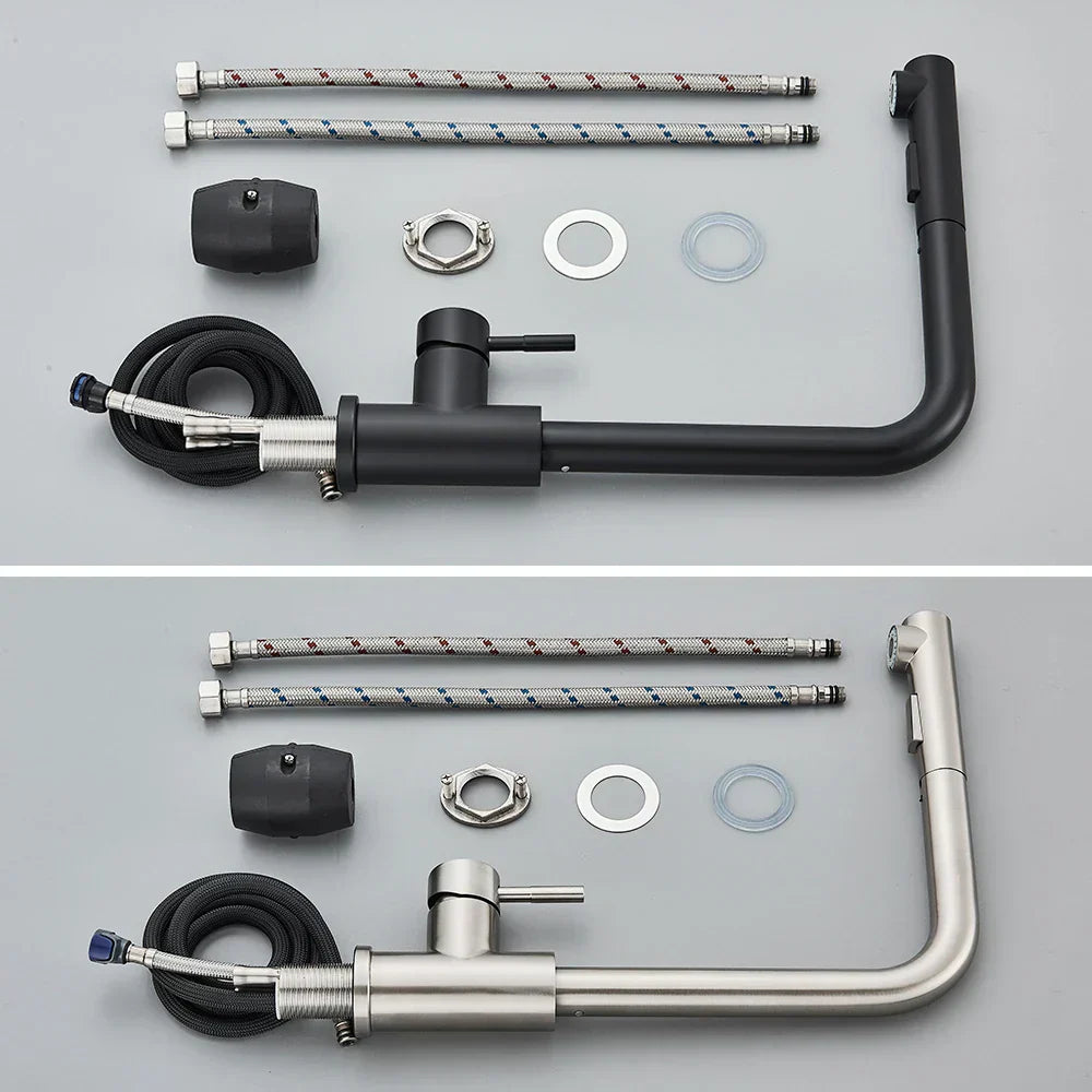 DecorBites™ Black Pull Out Kitchen Faucet 360° Rotation 2 Ways Nozzle Hot Cold Mixer Tap