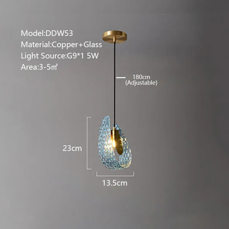 DecorBites™ Blue Glass Luxury Brass Ceiling Pendant Light - Creative Flower Design