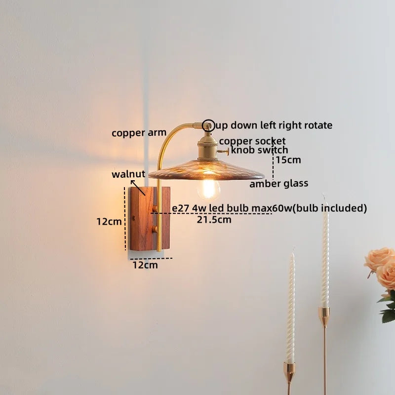 DecorBites™ Ceramic Walnut LED Wall Lights Modern Bedside Lamp - Knob Switch