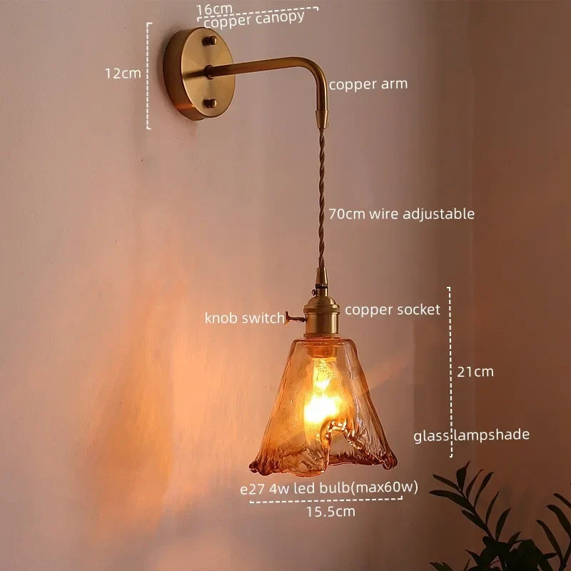 DecorBites™ Amber Glass LED Wall Lamps for Living Room and Bathroom Mirror Lighting