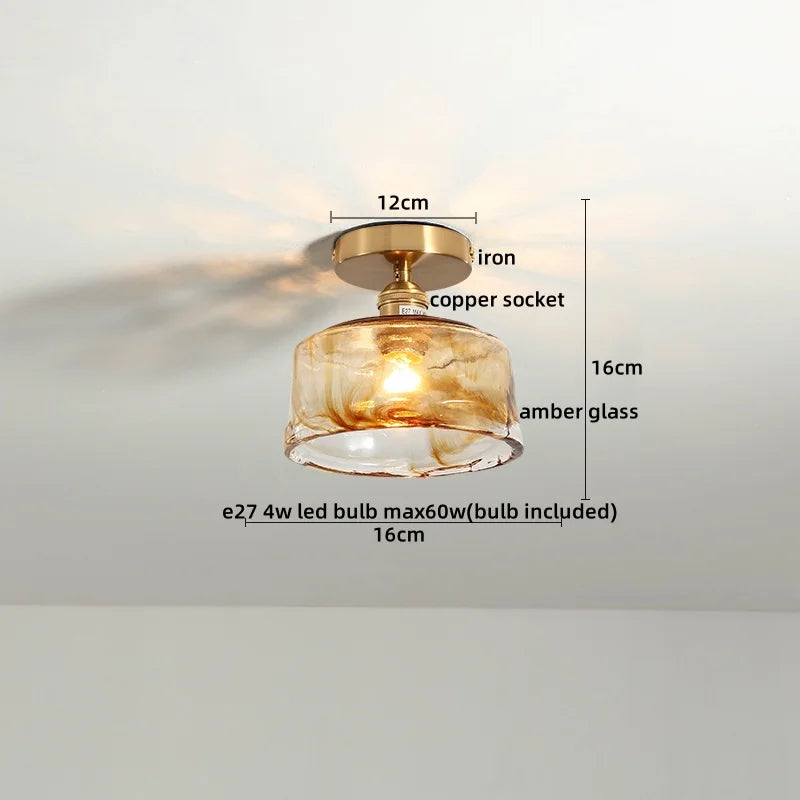 DecorBites™ Amber Glass LED Ceiling Lights Modern Home Lighting Copper Socket