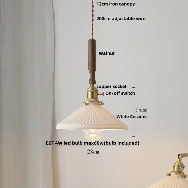 DecorBites™ Ceramic Walnut Wood Pendant Light Fixture - Adjustable LED Lamparas for Study Aisle