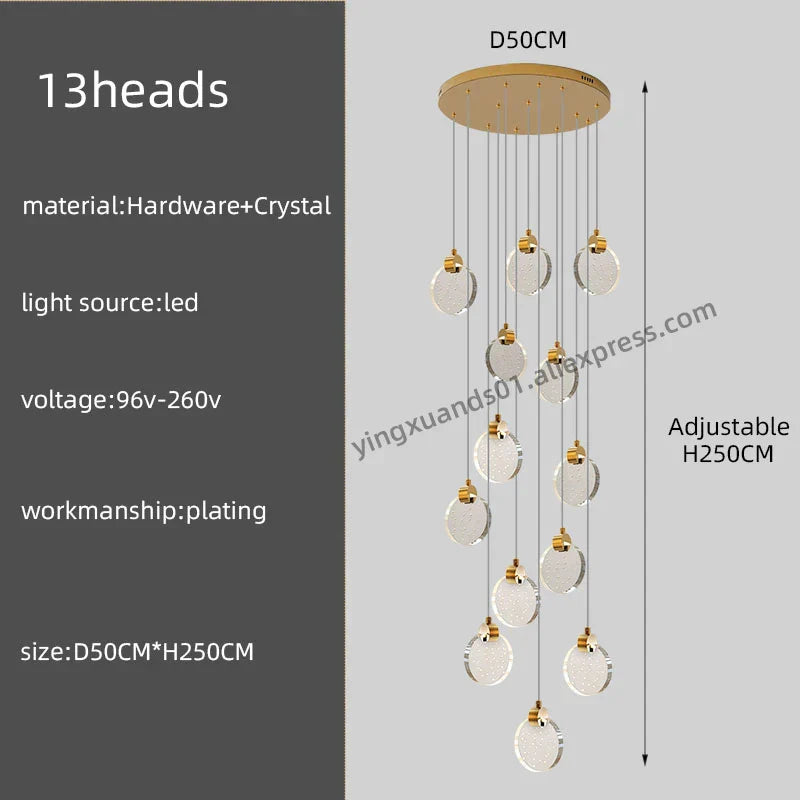 DecorBites™ Crystal Chandelier Pendant Light for Luxury Staircase