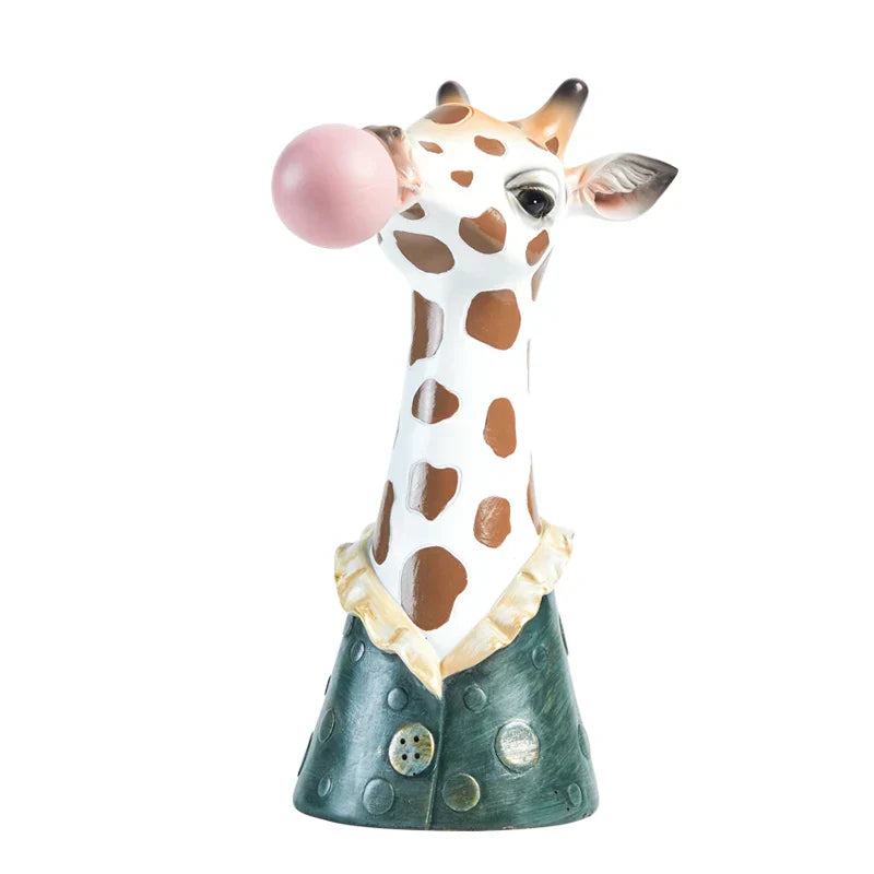DecorBites™ Animal Bust Succulent Vase Hand-Painted Resin Figure with Giraffe/Zebra/Bear/Panda Blowing Bubbles