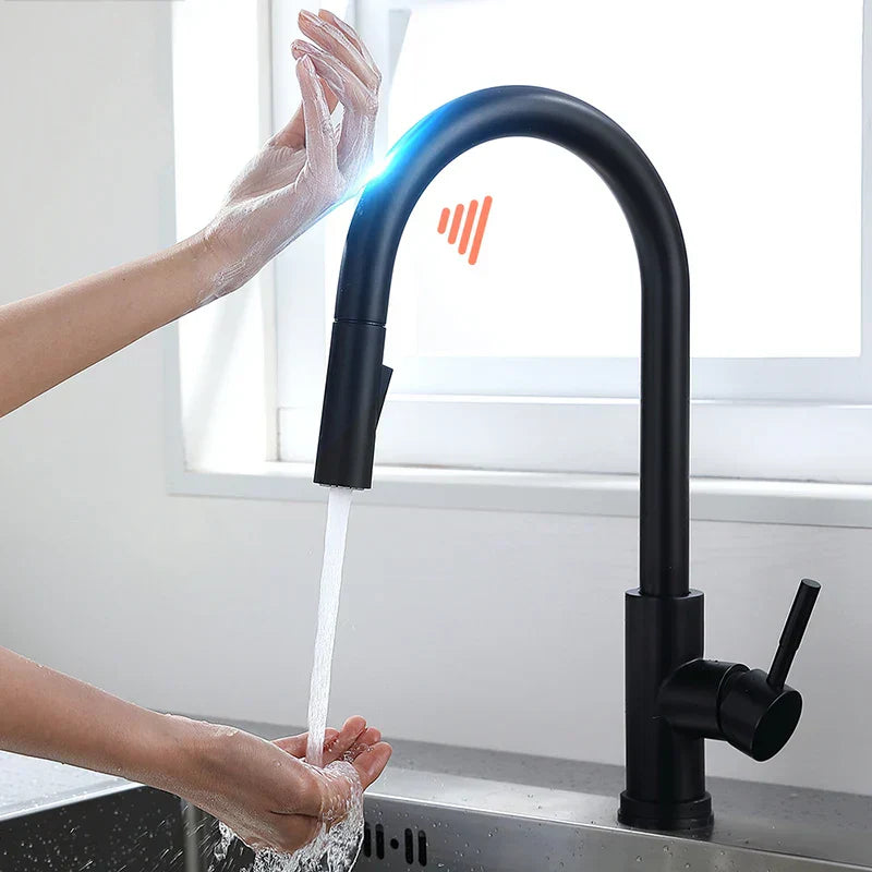 DecorBites™ Brushed Gold Smart Sensor Kitchen Faucet, Dual Outlet, Single Handle