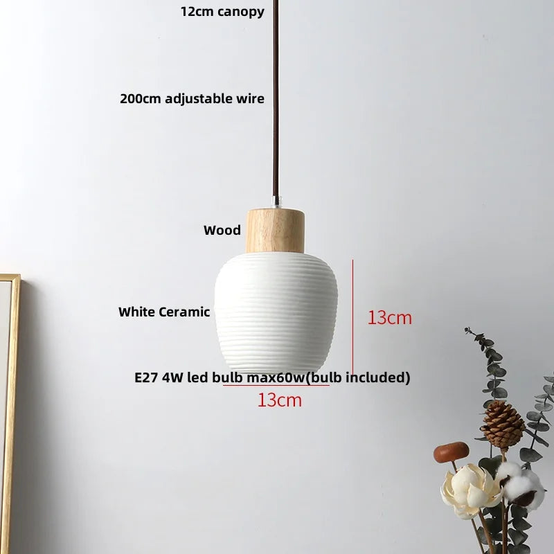 DecorBites™ Ceramic LED Pendant Light Fixture - Nordic Modern Wood White Hanging Lamp