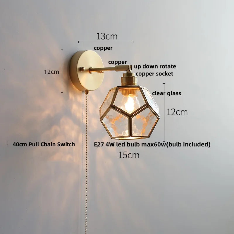 DecorBites™ Colorful Square Glass LED Wall Lights with Pull Chain Switch, Tiffany Style