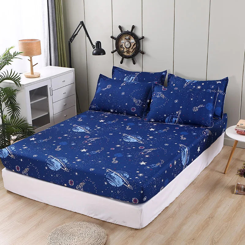 DecorBites™ Golden Feather Fitted Sheet Set: 120/150/180Cm + 2 Pillowcases