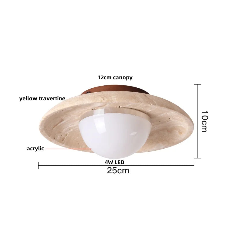 DecorBites™ Acrylic LED Ceiling Lamp Yellow Travertine Wood Canopy Wabi Sabi Style