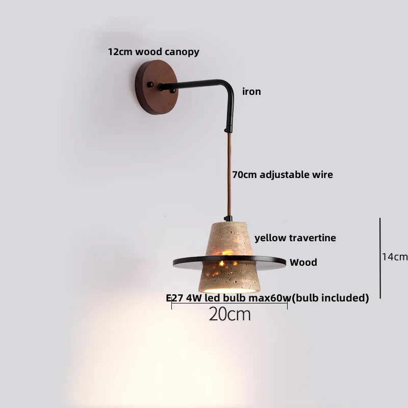 DecorBites™ LED Yellow Travertine Stone Wall Lamp with Pull Chain Switch