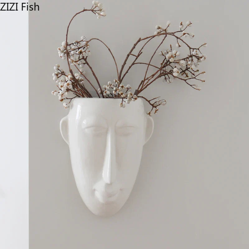 DecorBites™ Abstract Human Face Ceramic Vase Plant Pot Room Decoration