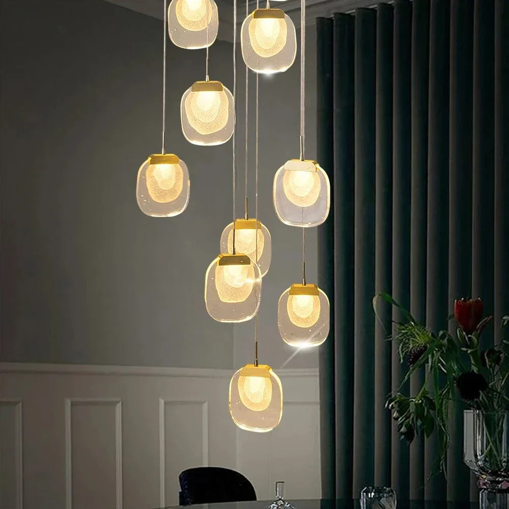 DecorBites™ Gold Crystal Staircase Chandelier: Luxury Indoor Lighting for Dining Room & Hallway