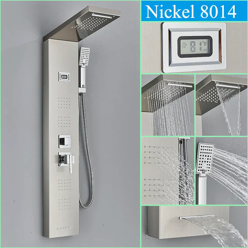 DecorBites™ Black Shower Panel Column Wall Mount Rainfall Waterfall Faucet Hot Cold Mixer Tap
