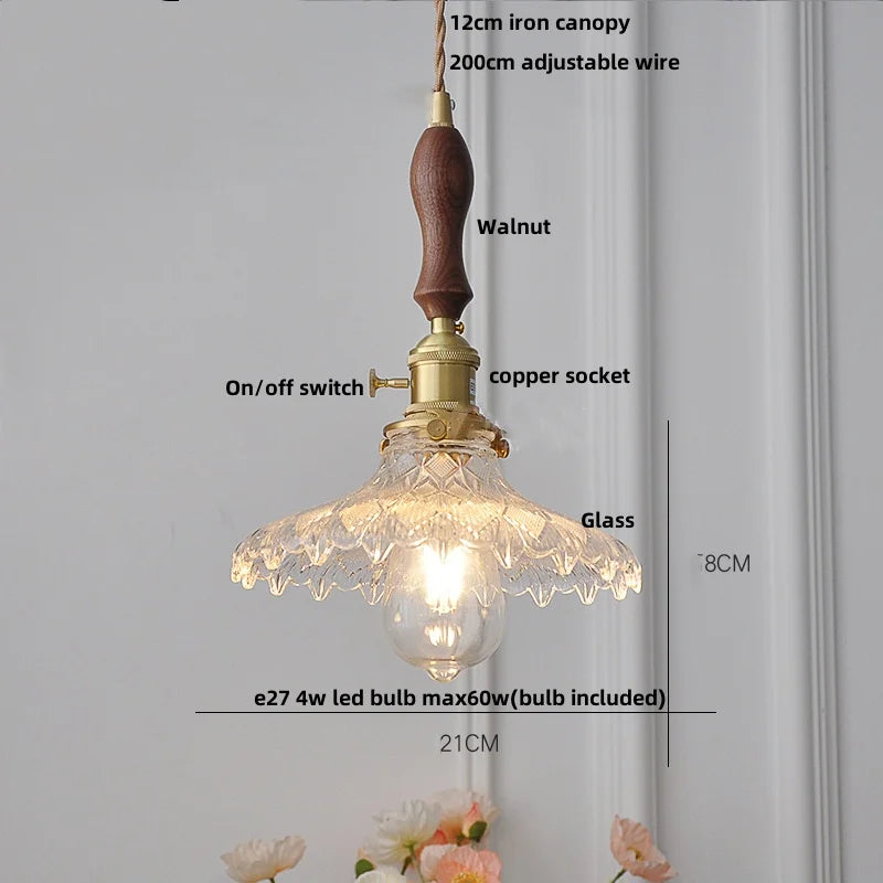 DecorBites™ Glass LED Pendant Lamp with Wood Handle - Modern Nordic Hanging Light