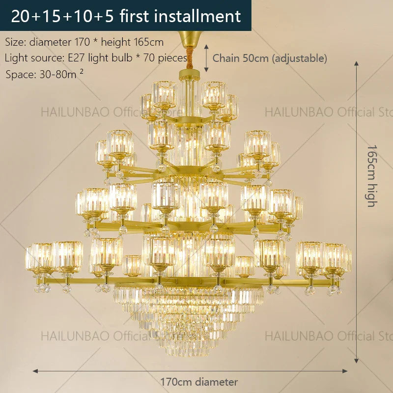 DecorBites™ Crystal Chandelier: Elegant Light Luxury Villa Bedroom Living Room Lamp