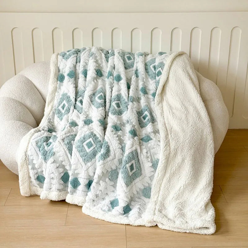 DecorBites™ Geometric Jacquard Taff Velvet Blanket Lamb Wool Warm Nap Bed Sheets