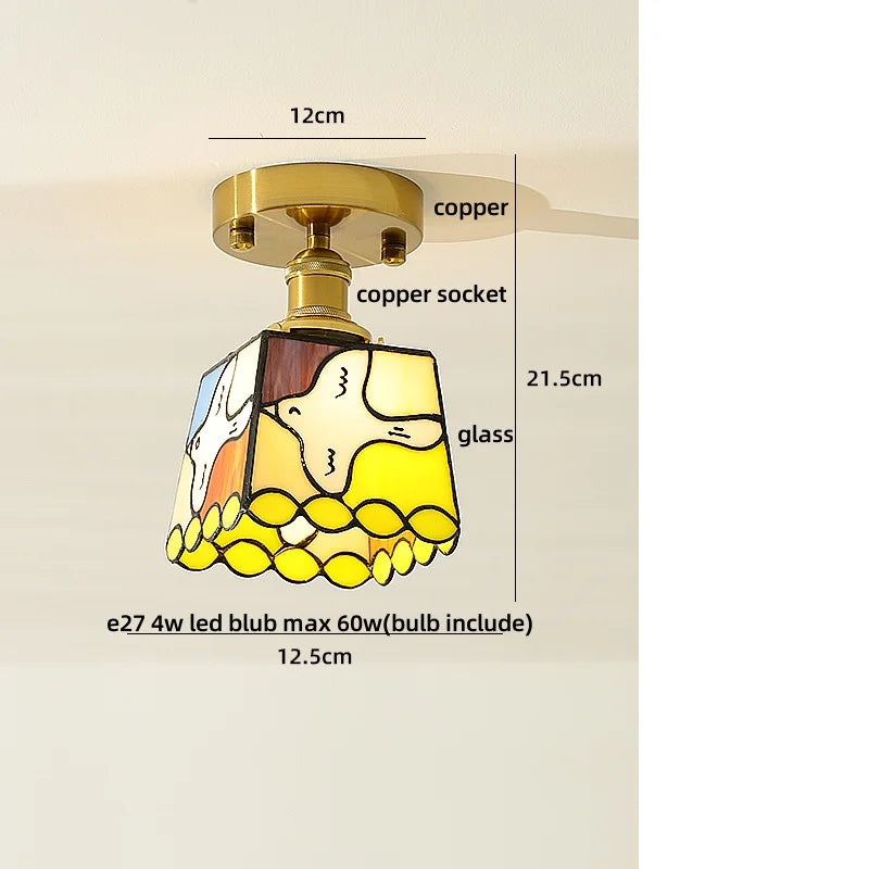 DecorBites™ Amber Glass Wood LED Ceiling Light Fixture for Modern Living Room.