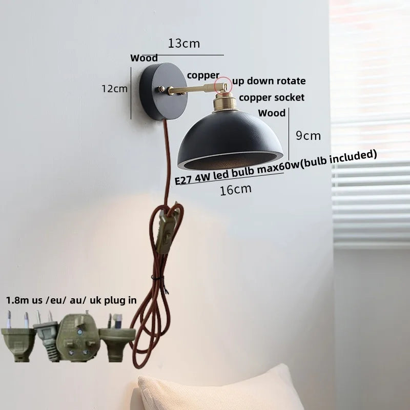 DecorBites™ Black Wood LED Wall Sconce, Rotatable Stair Light