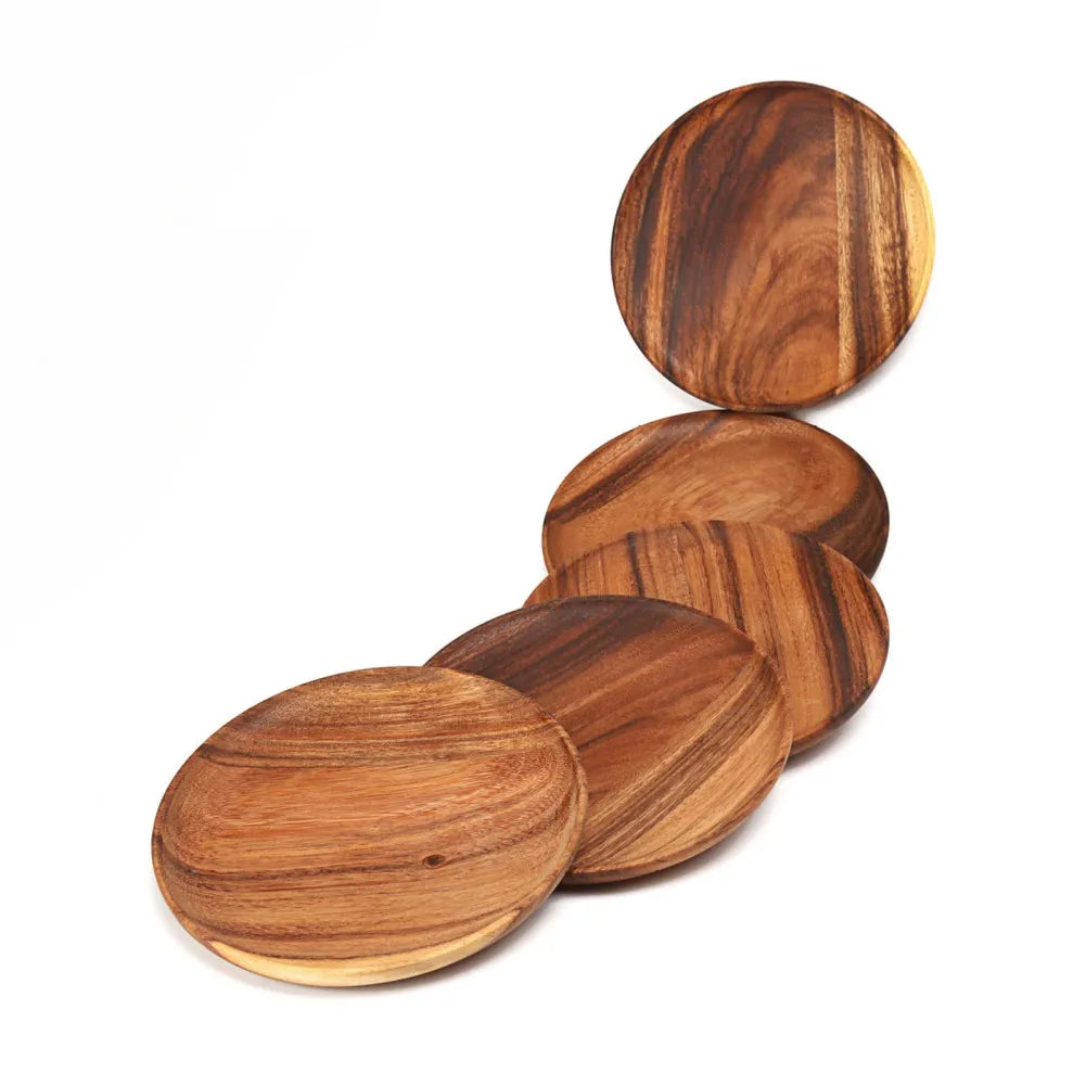 DecorBites™ Beech Wooden Round Plate for Snacks, Sushi & Fruits
