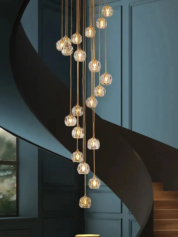 DecorBites™ Crystal Stainless Steel Staircase LED Chandelier for Modern Luxury Interiors