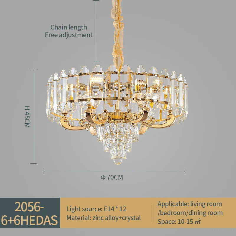 DecorBites™ Crystal Chandelier: American Luxury LED Pendant for Living Room, Dining Room, and Bedroom