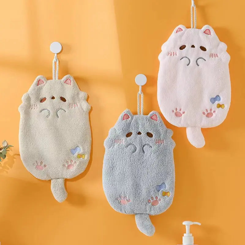 DecorBites™ Cartoon Cat Kitchen Cleaning Towel: Absorbent Microfiber with Hanging Loop