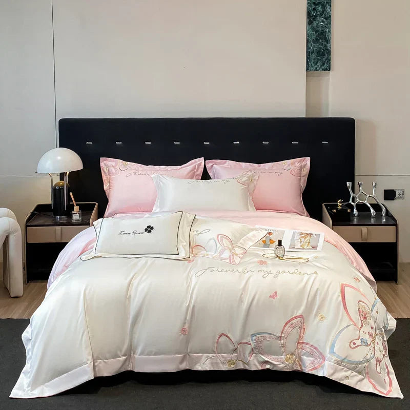 DecorBites™ Embroidered Butterfly Flowers Patchwork Bedding Set