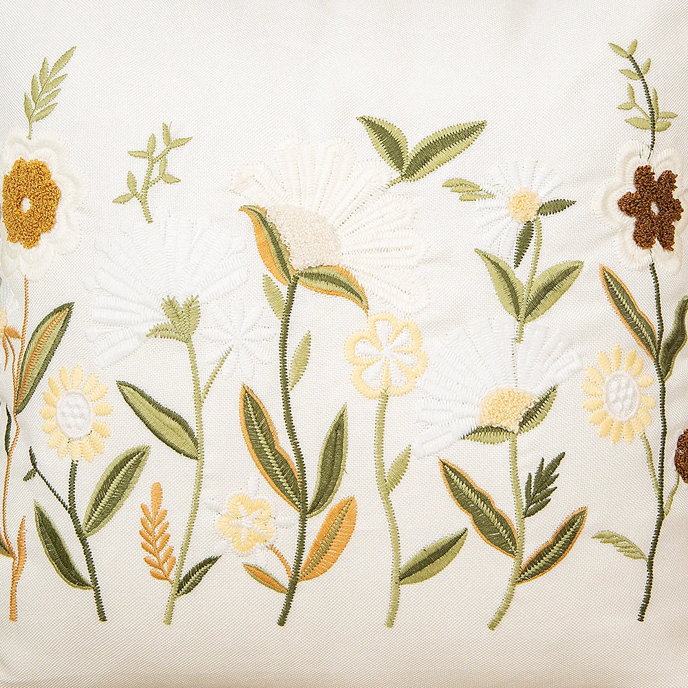 DecorBites™ Bird Embroidered Cotton Cushion Cover 45x45cm Square Floral Pillow Case