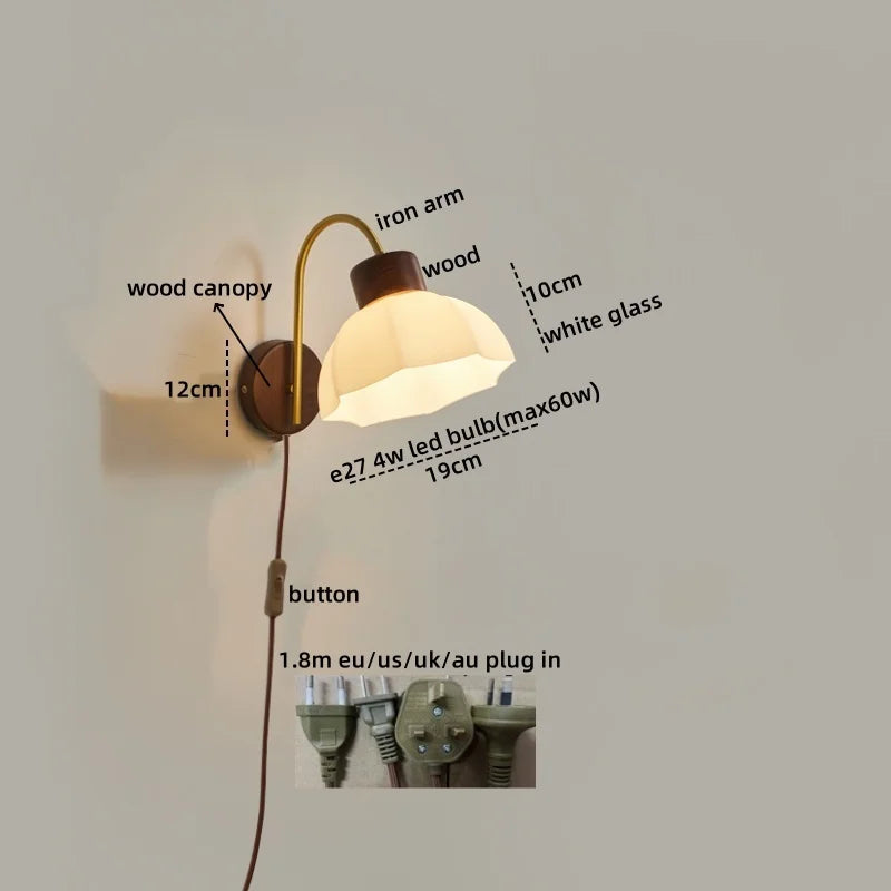 DecorBites™ LED Wall Sconce Pull Chain Switch Modern Stair Lights Glass Wood