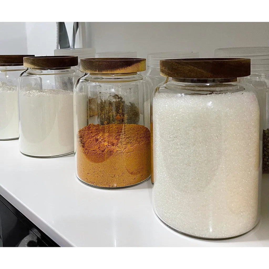 DecorBites™ 3L Kitchen Glass Jars with Acacia Airtight Lid - Set of 2 | Versatile Food Storage Containers