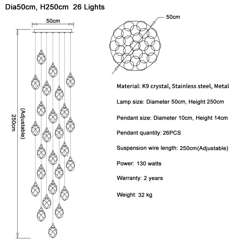 DecorBites™ Diamond Crystal Ball Chandelier LED Hanging Lamp Gold Fixture