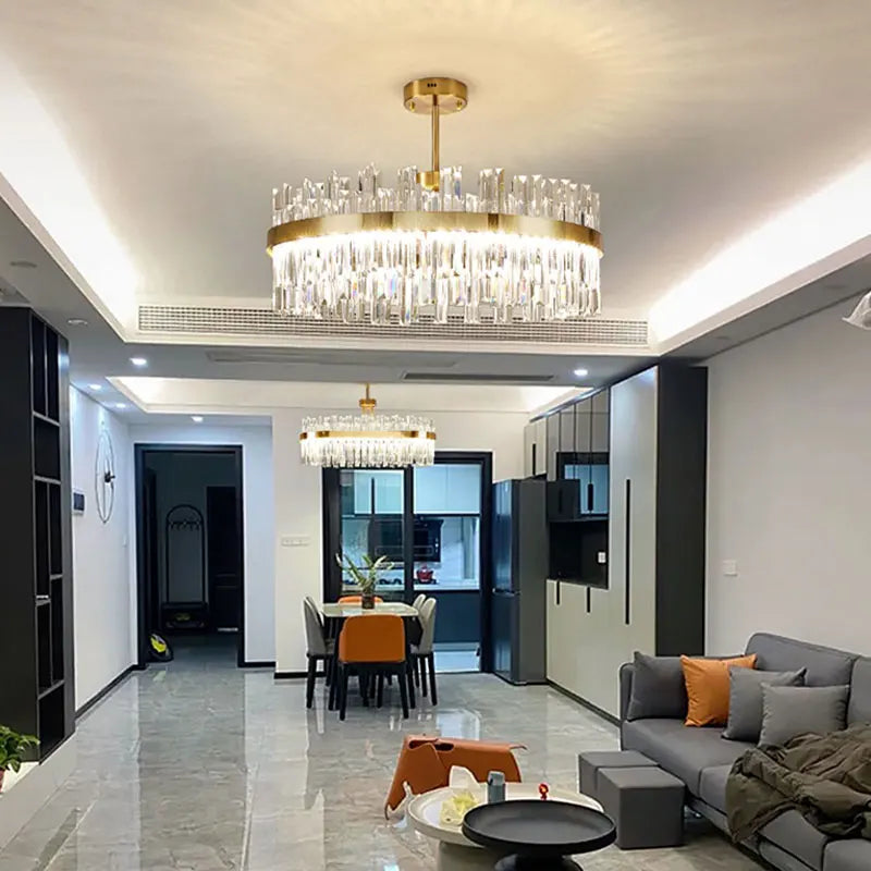 DecorBites™ Crystal Ceiling Chandelier: Nordic Light Luxury Round Villa Pendant for Living & Dining Rooms