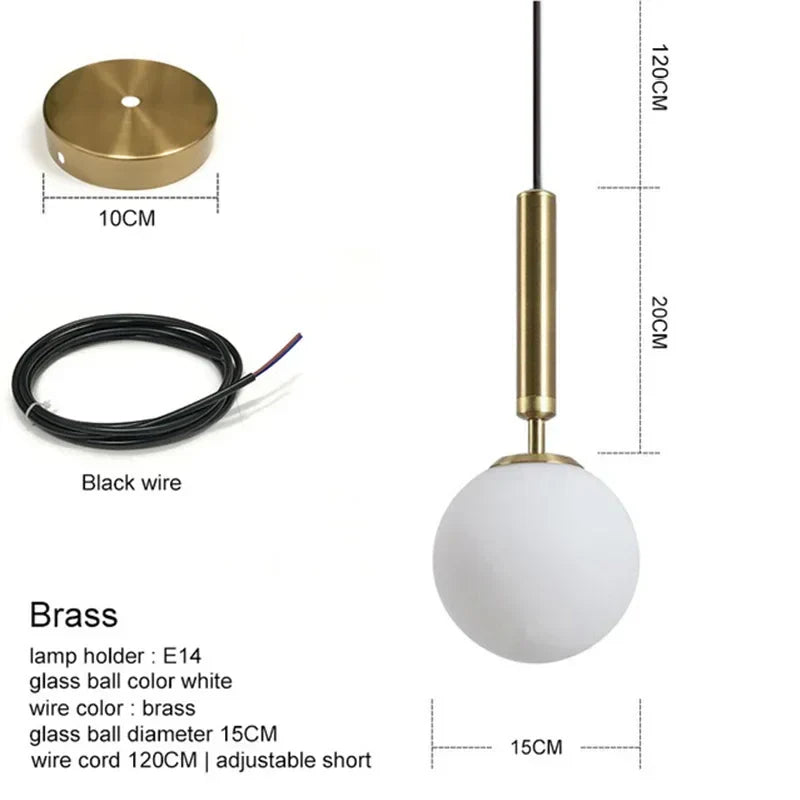 DecorBites™ Glass Ball Pendant Lights Modern LED Brass Black Chrome Suspension Luminaire