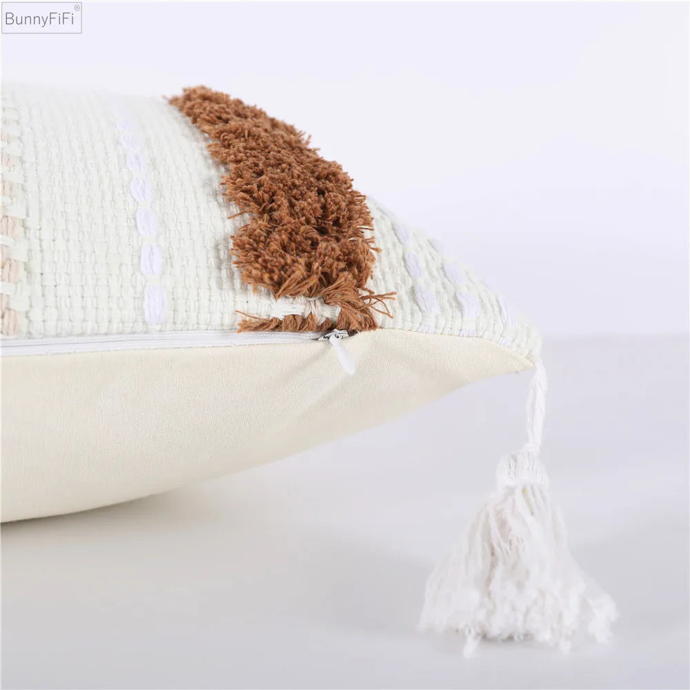 DecorBites™ Boho Woven Tassel Tufted Throw Pillow Case for Sofa Bed Chair