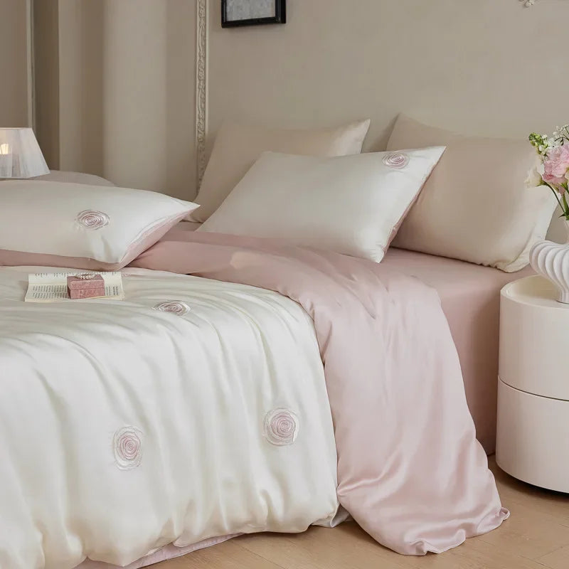 DecorBites™ Cartoon Embroidery Comforter Set with Silky Cooling Touch Fitted Sheet - Luxury Rayon Bedding Set