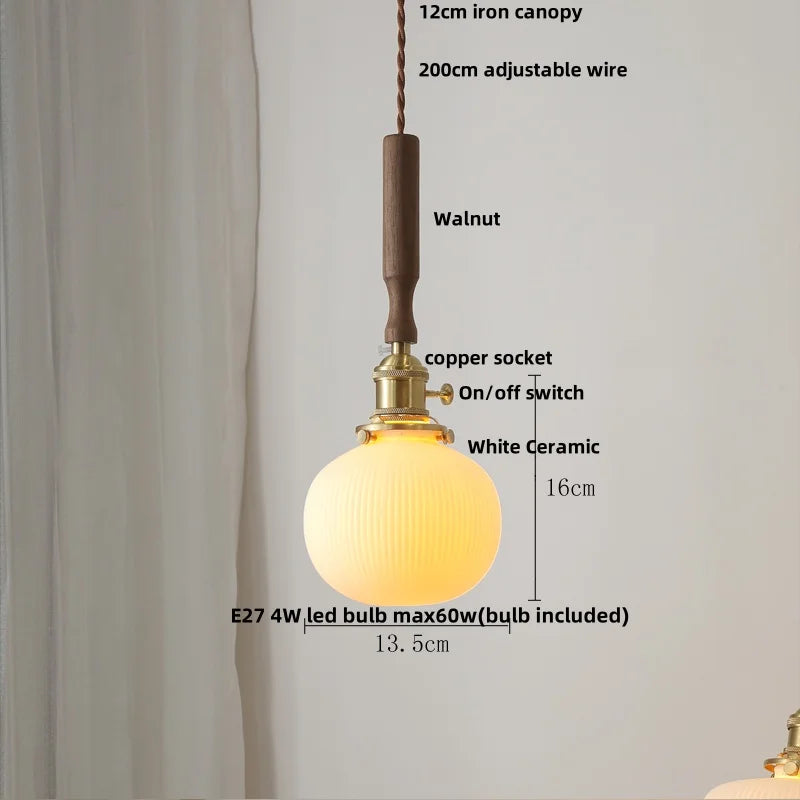 DecorBites™ Ceramic Walnut Wood LED Pendant Light Fixture for Dining Room and Home Decor