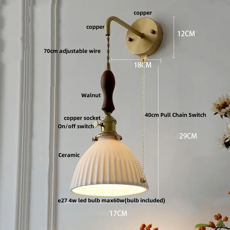 DecorBites™ Ceramic Copper Wall Light Fixture with Pull Chain Switch, E27 LED, Modern Nordic Design