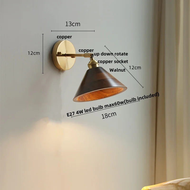 DecorBites™ LED Walnut Wood Wall Lamp Pull Chain Switch Modern Indoor Light