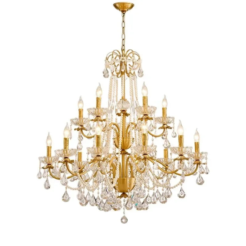 DecorBites™ Gold Brass Crystal Chandelier for Living Dining Bedroom, Retro Candle Lights Pendant Lamps