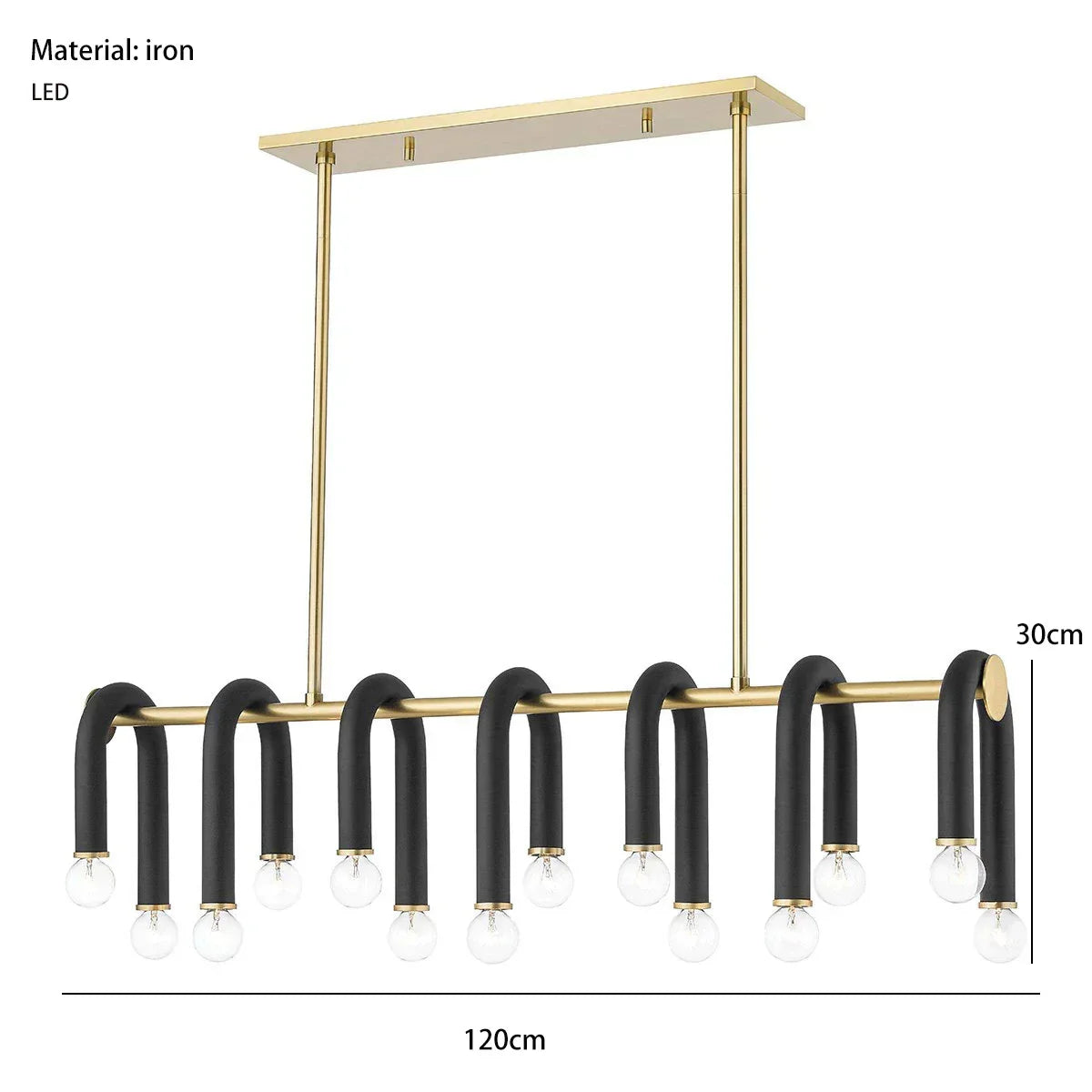 DecorBites™ Black U Shape Tube Gold Ring Chandelier for Foyer Dining Room Lighting